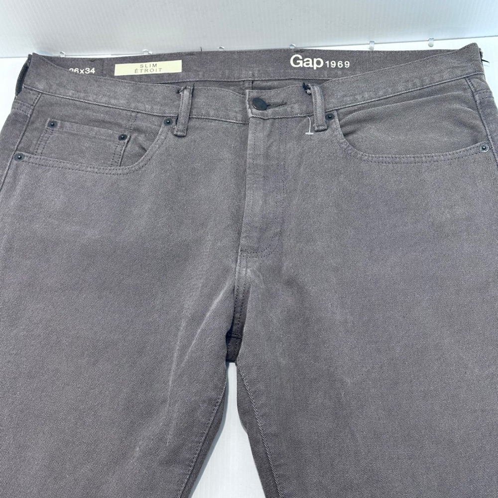 Gap‎ 1969 Mens 36x34 Slim Fit Twill Cotton Jeans Pants Grey/Black